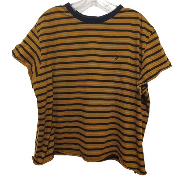 Volcom Womens Striped Short Sleeve T-Shirt Plus Sz XXL Brown Blue Cropped Boxy - Picture 2 of 12